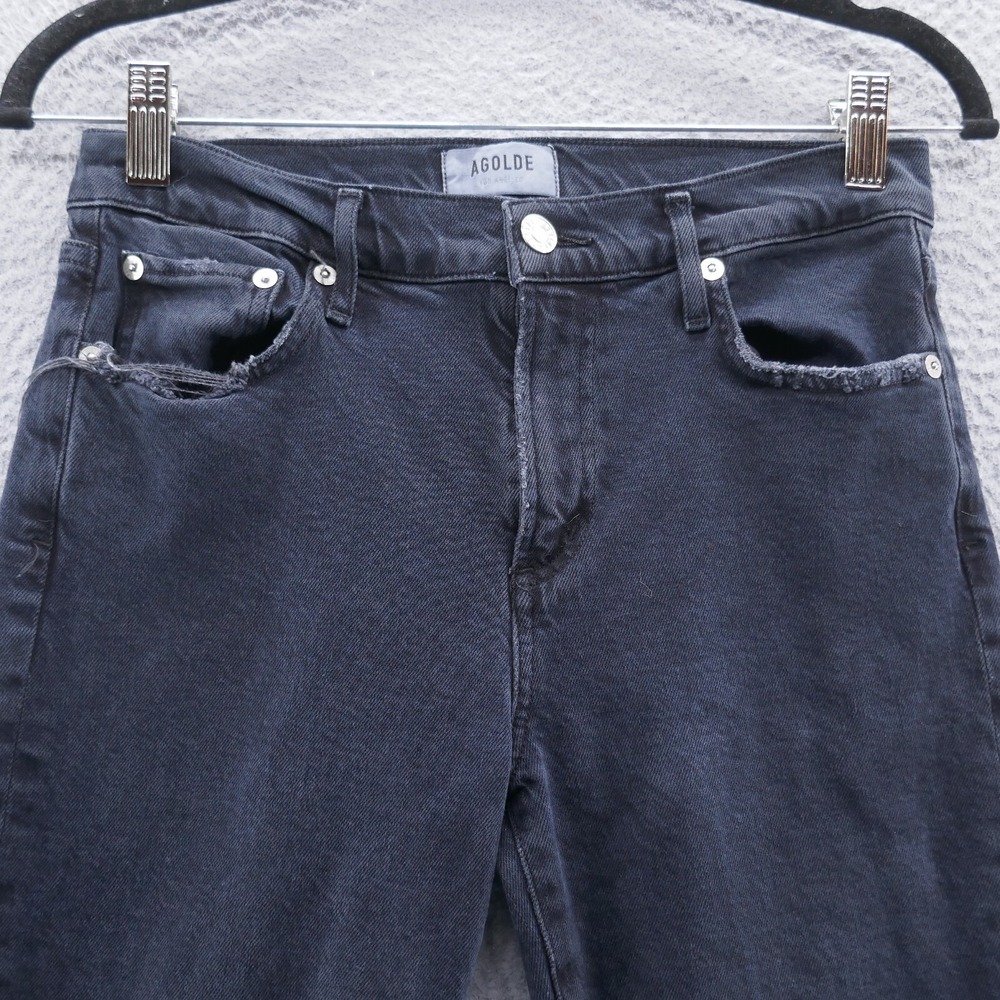 Agolde Womens Size 26 High‎ Rise Skinny Jeans Faded Black Distressed Raw Hem